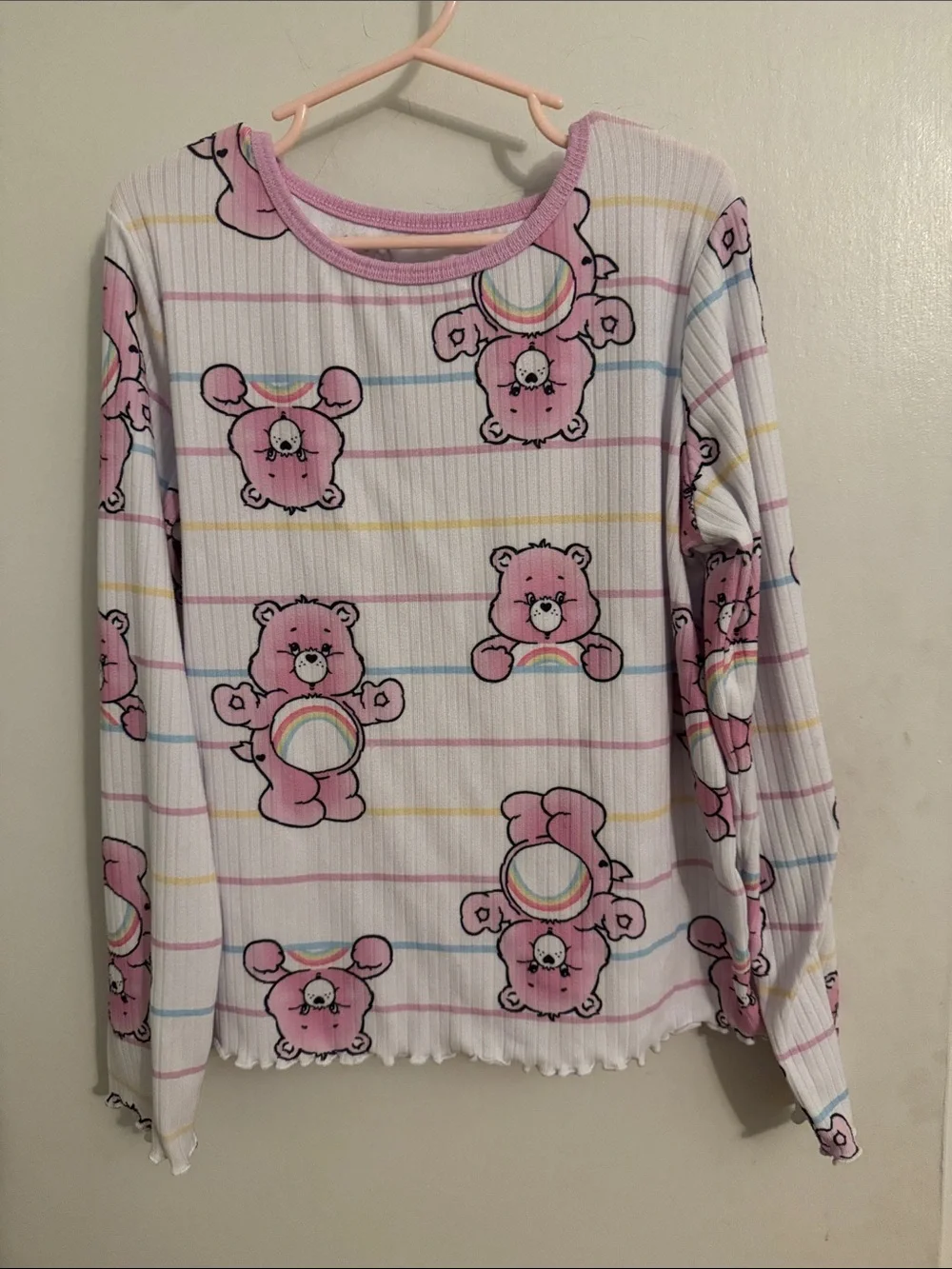 Care Bears Pink and White Striped Long Sleeve Pajama Top